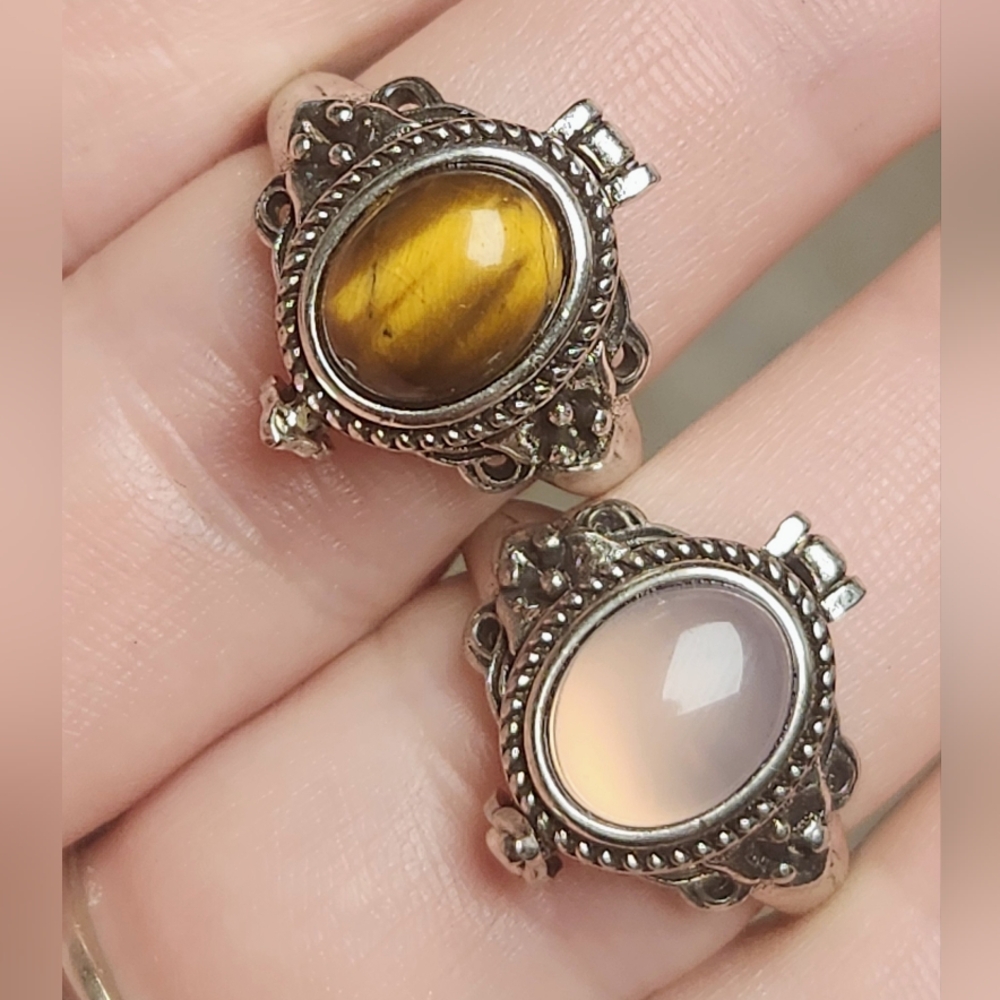 Poison Ring. Tigers Eye Or Pink Chalchony Adjustable Crystal Jewlery